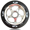 Close-up of the Dare Motion 110mm Stunt Scooter Wheel, showcasing a black tire with "DARE" branding. It features a silver metallic aluminum core with five large cutouts for a sleek and lightweight design. The polyurethane tire is specified as 110MM with an 88A hardness rating.