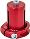 The Apex Mono Lite 1 Bolt Oversized Stunt Scooter Clamp & HIC Kit in red is a lightweight metal clamp, shaped cylindrically and marked with the "Apex" brand in white. It includes a top blue screw and an extra side screw, making it perfect for securely fastening stunt scooter components without adding unnecessary weight, ideal for riders who value reliability.