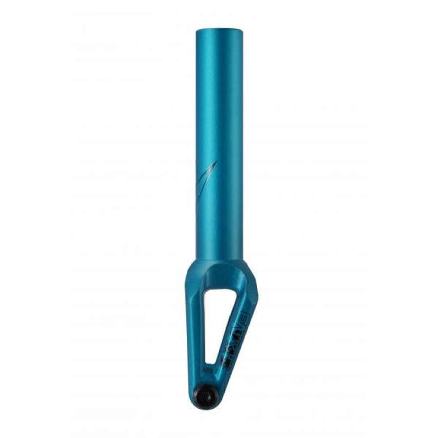 The Blunt Envy SOB V3 SCS/HIC Stunt Scooter Forks in teal feature a sleek, minimalist design with a smooth cylindrical top and a stylish triangular cutout. Compatible with SCS compression, these forks enhance your ride with precision and flair.