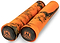 The Madd Gear MGP Swirls Grind Orange / Black Stunt Scooter Grips, measuring 150mm, are distinguished by their orange and black textured design with end caps featuring a stylized "M" logo. These grips boast a ribbed pattern that enhances grip and comfort, making them popular among pro riders.