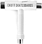 The Enuff Essential Skateboard Multi T-Tool - White is a versatile maintenance tool featuring a sleek T-shaped design, with sockets on each end and a robust handle. The top bar prominently showcases "ENUFF SKATEBOARDS," making it an essential accessory for skateboarders.