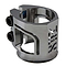 Presenting the Madd Gear (MGP) MFX X2 Cobra 2 Bolt Oversized Stunt Scooter Clamp in Chrome, this modern and shiny piece is expertly crafted from T6 aluminium alloy. Its standout features include a geometric cutout design and two sleek titanium axle bolts, all culminating in an angular and reflective finish.
