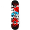 The Madd Gear MGP Gangsta Series Acci Complete Skateboard, measuring 7.75" x 31", features a durable 7-ply maple deck adorned with a bold graphic of a white skull in blue sunglasses against a dynamic red and black splattered background, making it an excellent choice for beginner skateboarders looking for style and durability.