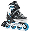 The SFR Pulsar Adjustable Inline Skates in black and turquoise offer a sleek, modern design with a star motif, making them ideal for beginner skaters. With the SFR logo prominently displayed, these skates feature four wheels and adjustable straps to ensure both comfort and performance.