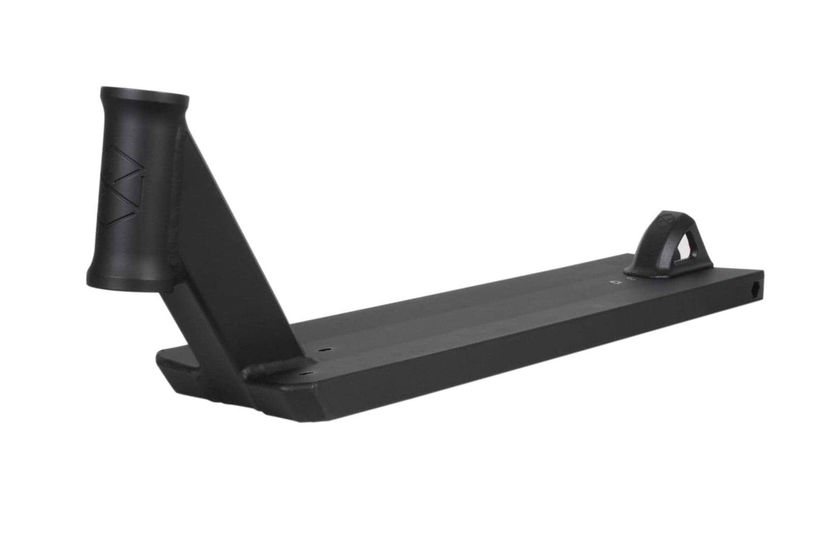 The Native Stem Black Stunt Scooter Deck, measuring 4.75" x 19.5", is perfect for beginner riders and features a handle, sleek design, textured grip area, and reinforced rear that make it ideal for street riding.