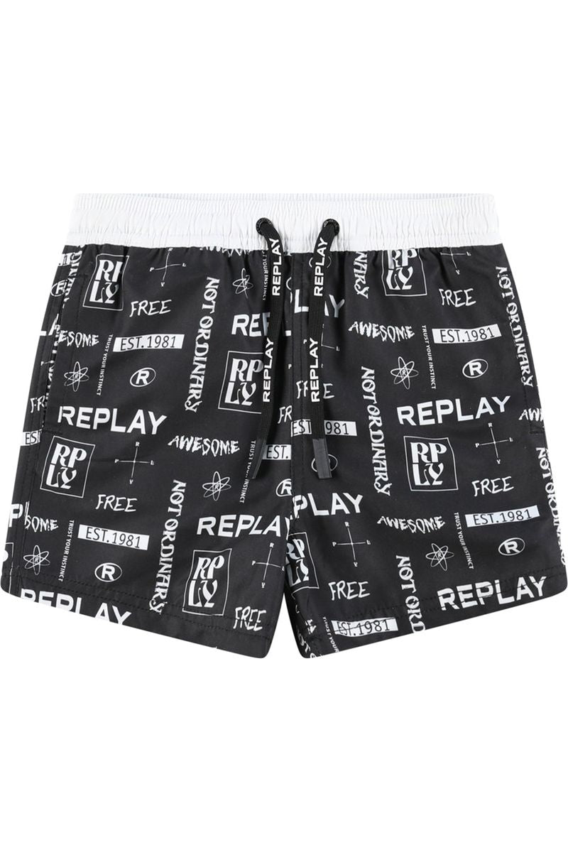 בגד ים שורט REPLAY כיתוב לבן לילדים