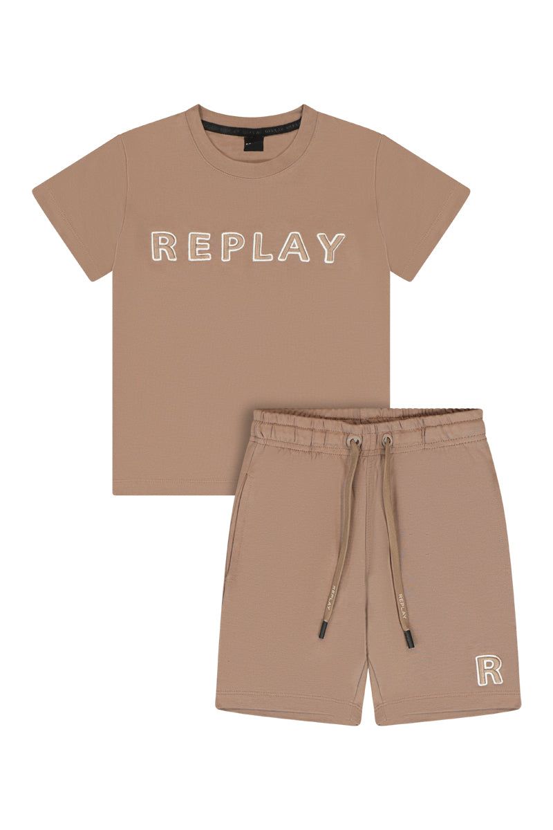 חליפת טריקו REPLAY לוגו מותג באמצע לילדים Brown / 2Y