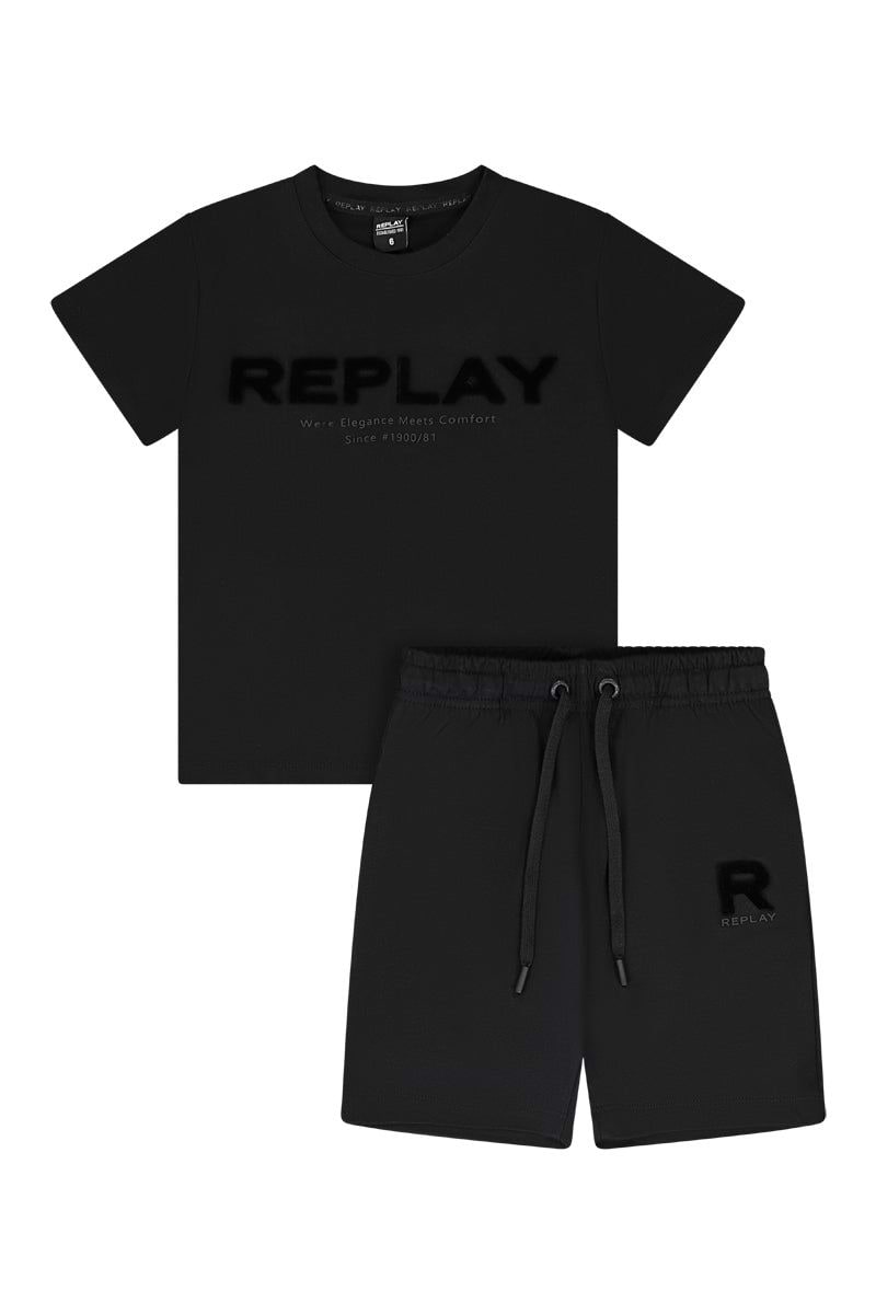 חליפת טריקו REPLAY הדפס לוגו מותג באמצע לילדים Black / 2Y