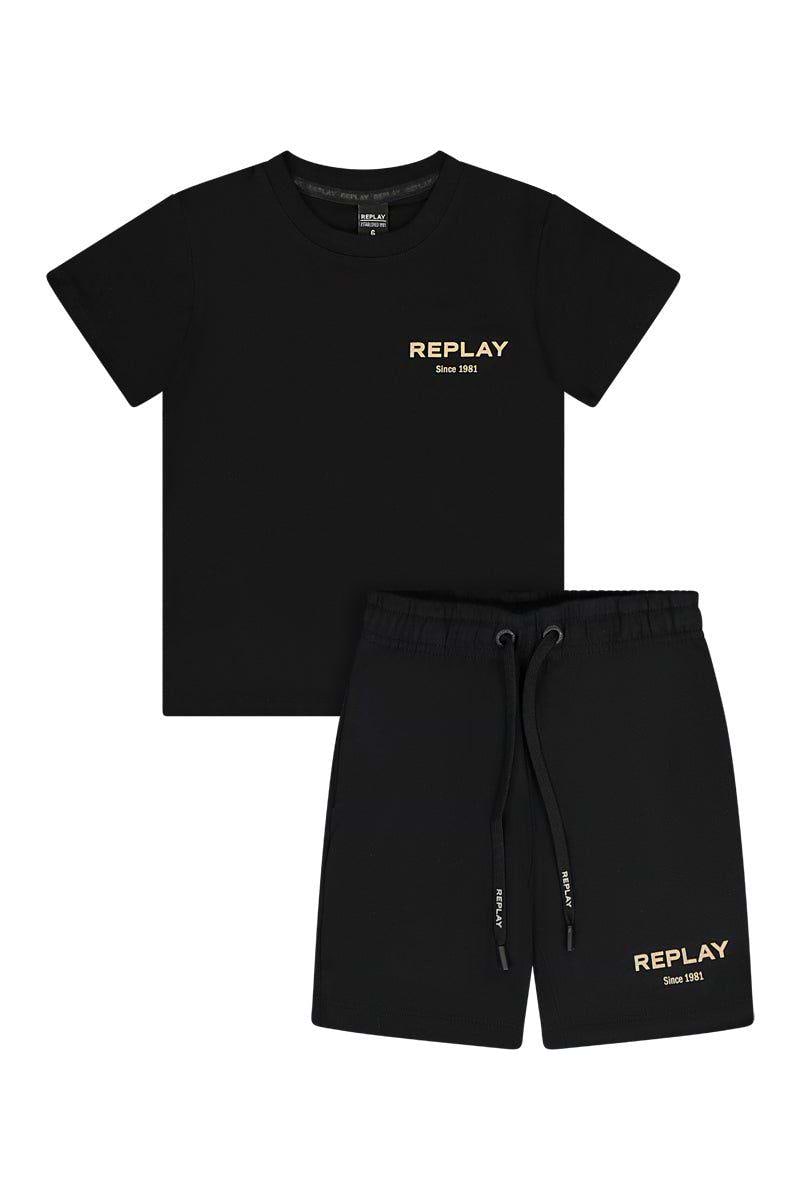 חליפת טריקו REPLAY הדפס לוגו מותג בגב לילדים Black / 2Y
