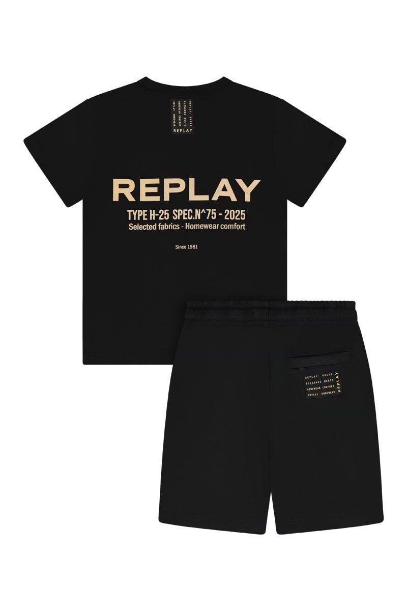 חליפת טריקו REPLAY הדפס לוגו מותג בגב לילדים Black / 2Y