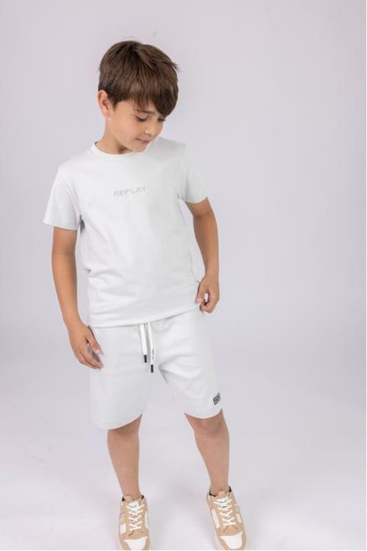 חליפת טריקו REPLAY הדפס לוגו מותג בגב לילדים Gray / 2Y