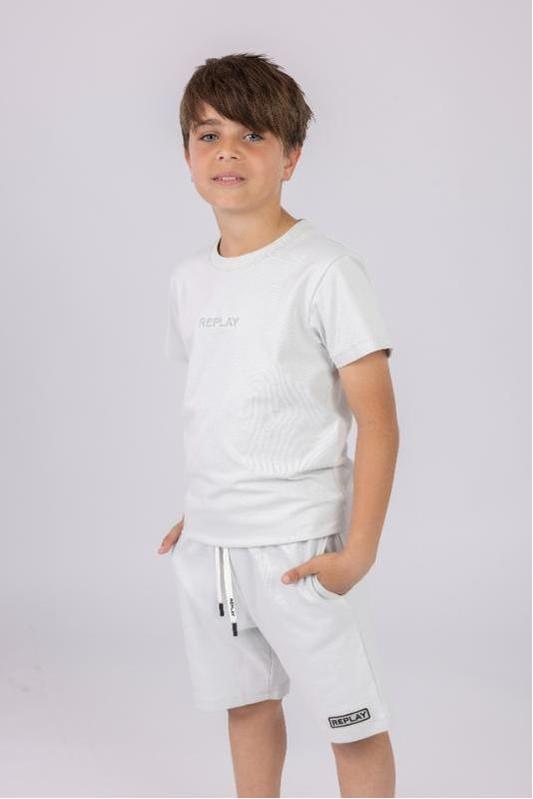חליפת טריקו REPLAY הדפס לוגו מותג בגב לילדים Gray / 2Y