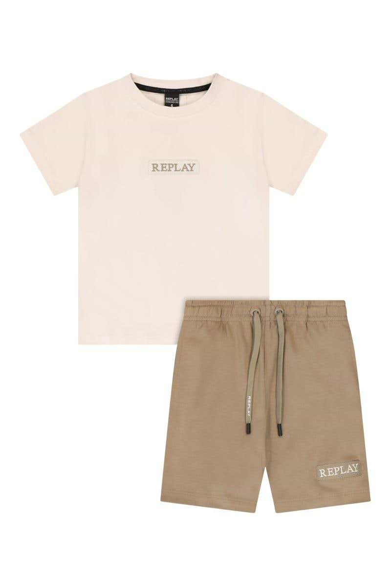 חליפת טריקו REPLAY קלאסית ממותגת באמצע לילדים White / 2Y