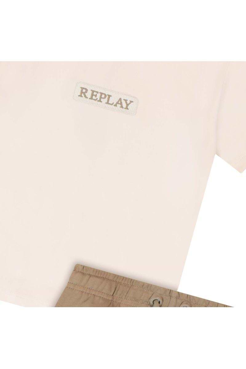חליפת טריקו REPLAY קלאסית ממותגת באמצע לילדים White / 2Y
