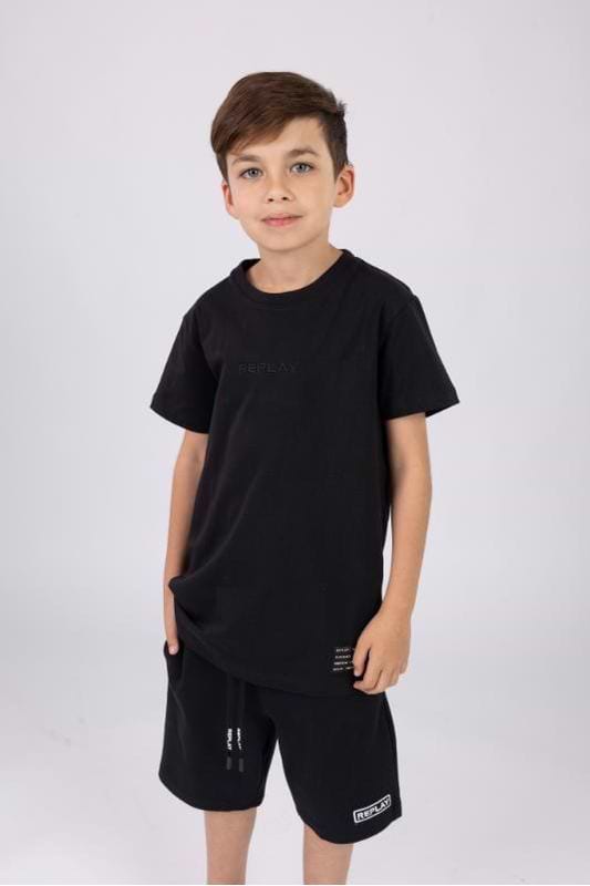 חליפת טריקו REPLAY קלאסית ממותגת באמצע לילדים Black / 2Y