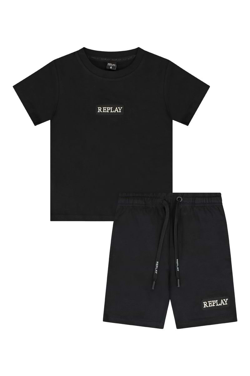 חליפת טריקו REPLAY קלאסית ממותגת באמצע לילדים Black / 2Y