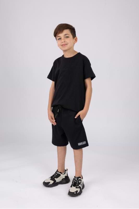 חליפת טריקו REPLAY קלאסית ממותגת באמצע לילדים Black / 2Y