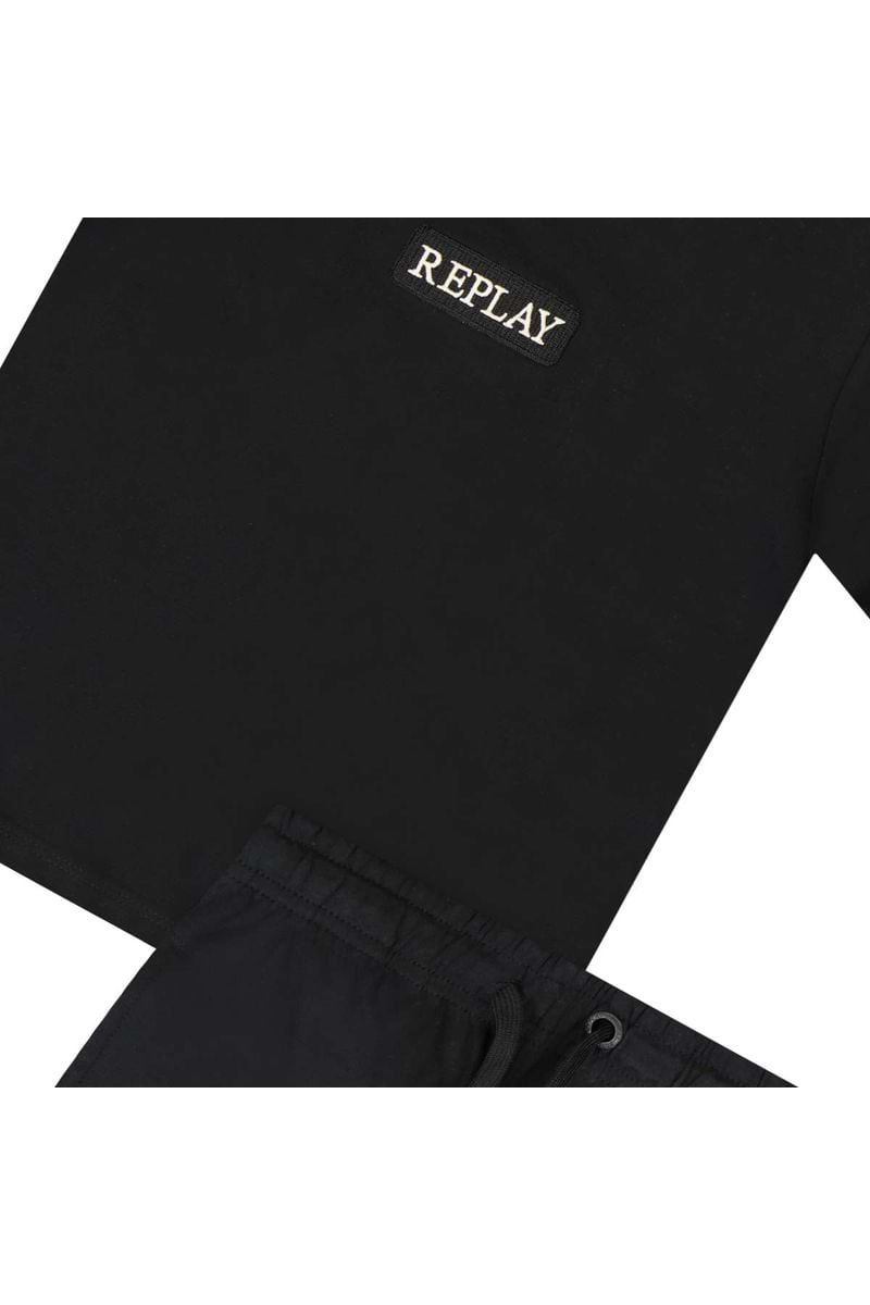 חליפת טריקו REPLAY קלאסית ממותגת באמצע לילדים Black / 2Y