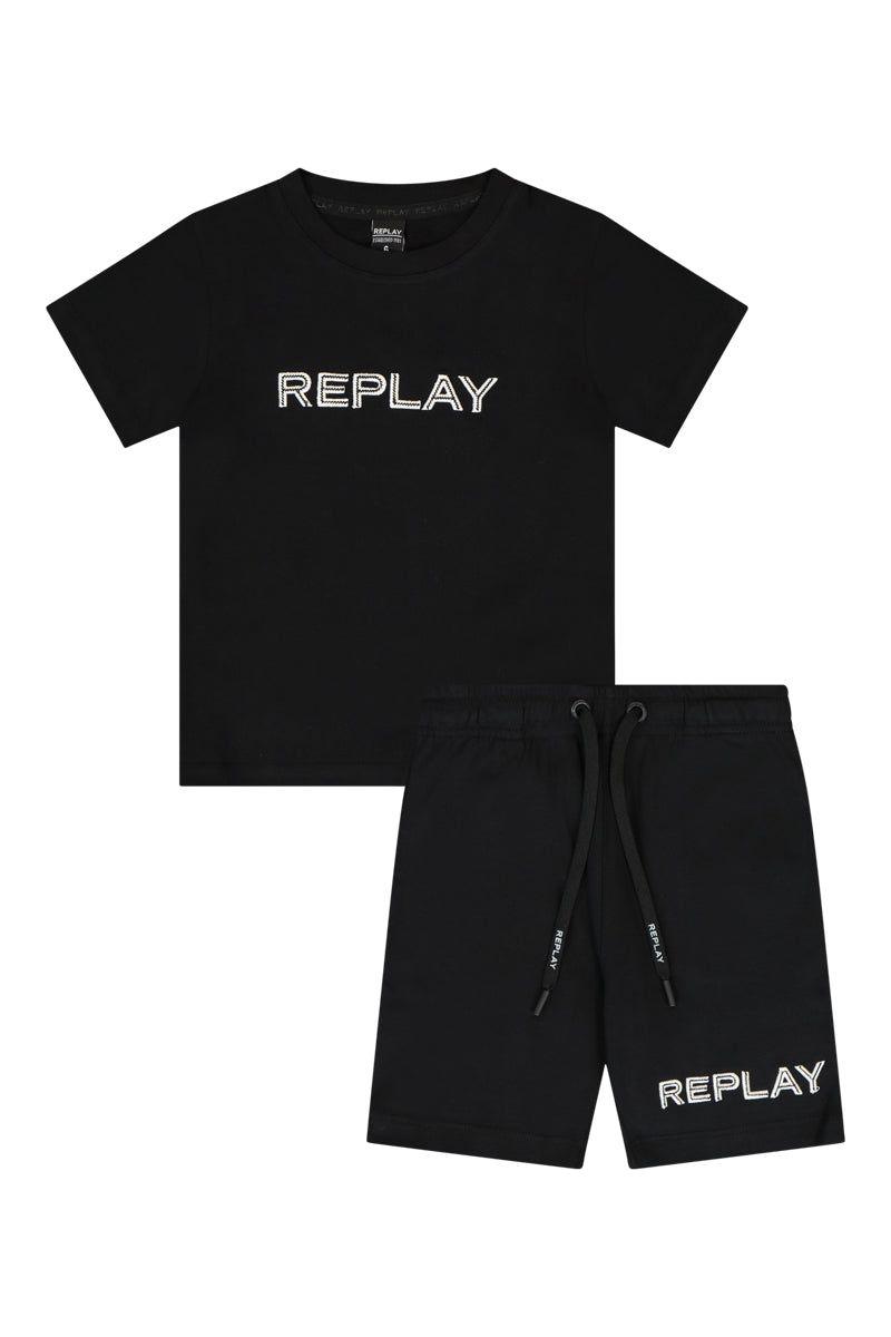 חליפת טריקו REPLAY ממותגת באמצע לילדים Black / 2Y