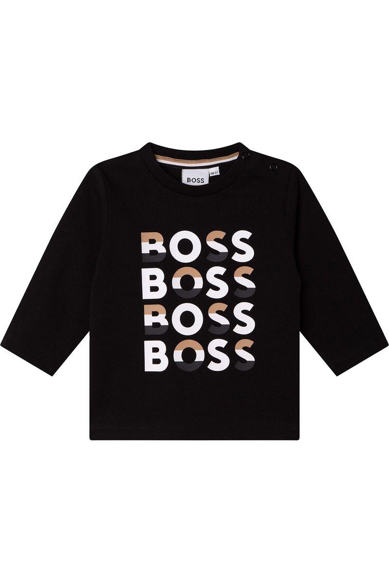 חולצת טי שרט BOSS ארוכה לוגו משוכפל לתינוקות