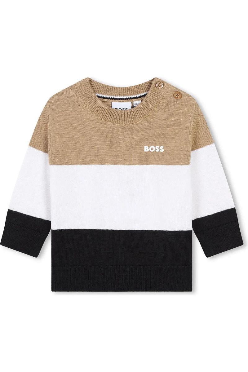 חולצת סריג BOSS TRICOLOR  לוגו מותג בצד לתינוקות