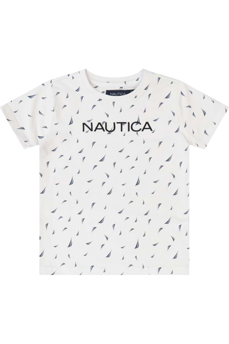 חולצת טישירט NAUTICA לוגו מותג באמצע לילדים WHITE / 2Y