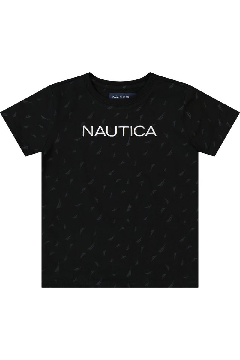 חולצת טישירט NAUTICA לוגו מותג באמצע לילדים BLACK / 2Y