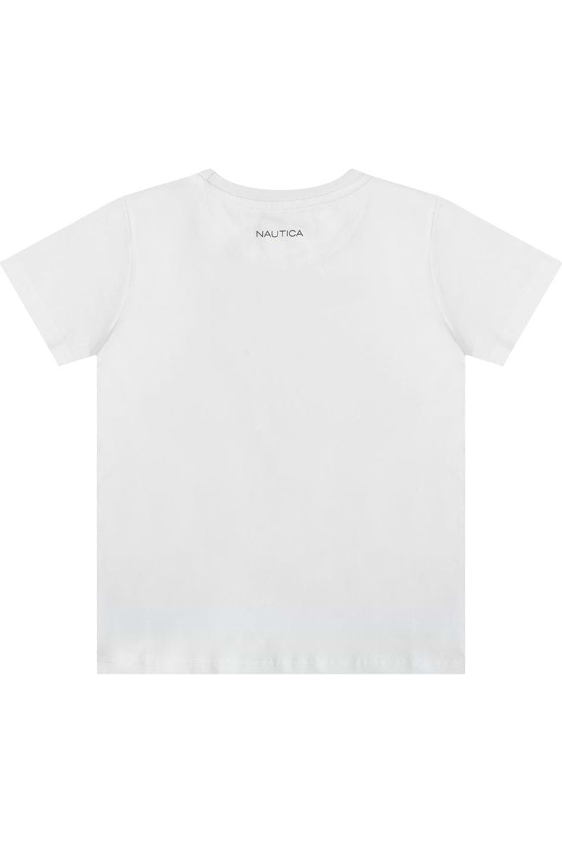 חולצת טישירט NAUTICA לוגו מותג בצד לילדים WHITE / 2Y