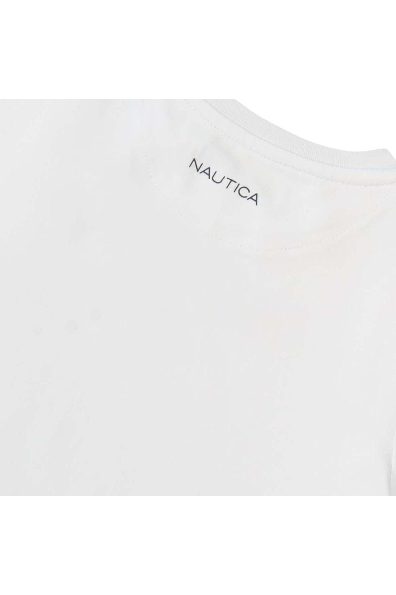 חולצת טישירט NAUTICA לוגו מותג בצד לילדים WHITE / 2Y