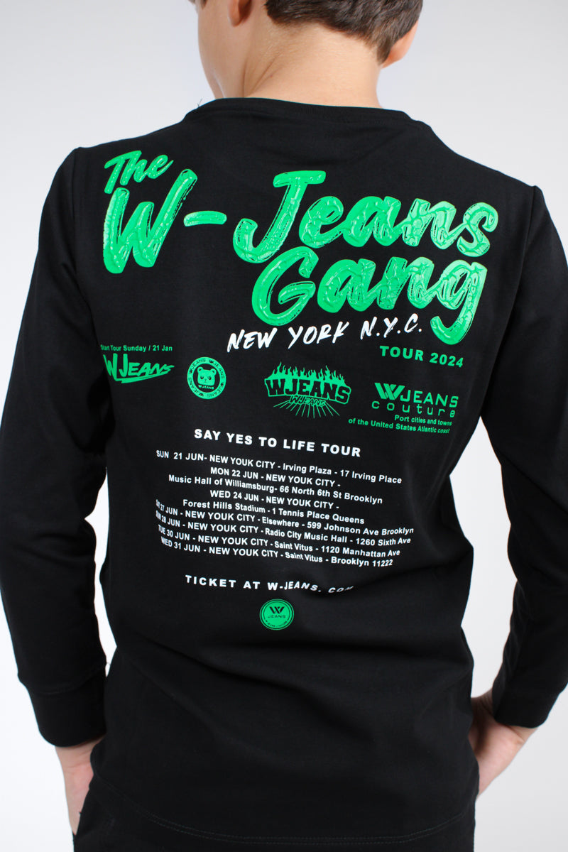 חולצת טי שרט W JEANS GANG ארוכה הדפס אחורי לילדים