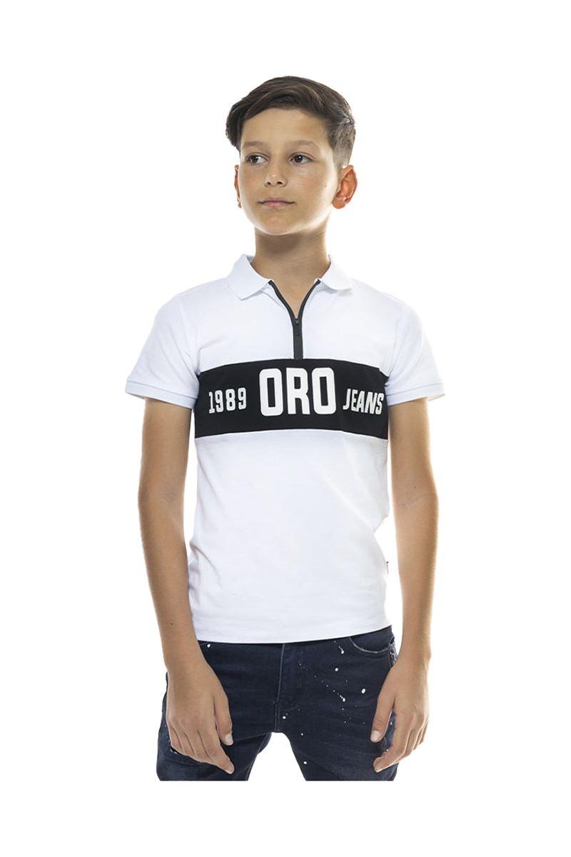 חולצת פולו שרוול קצר ORO לוגו עם פס לילדים