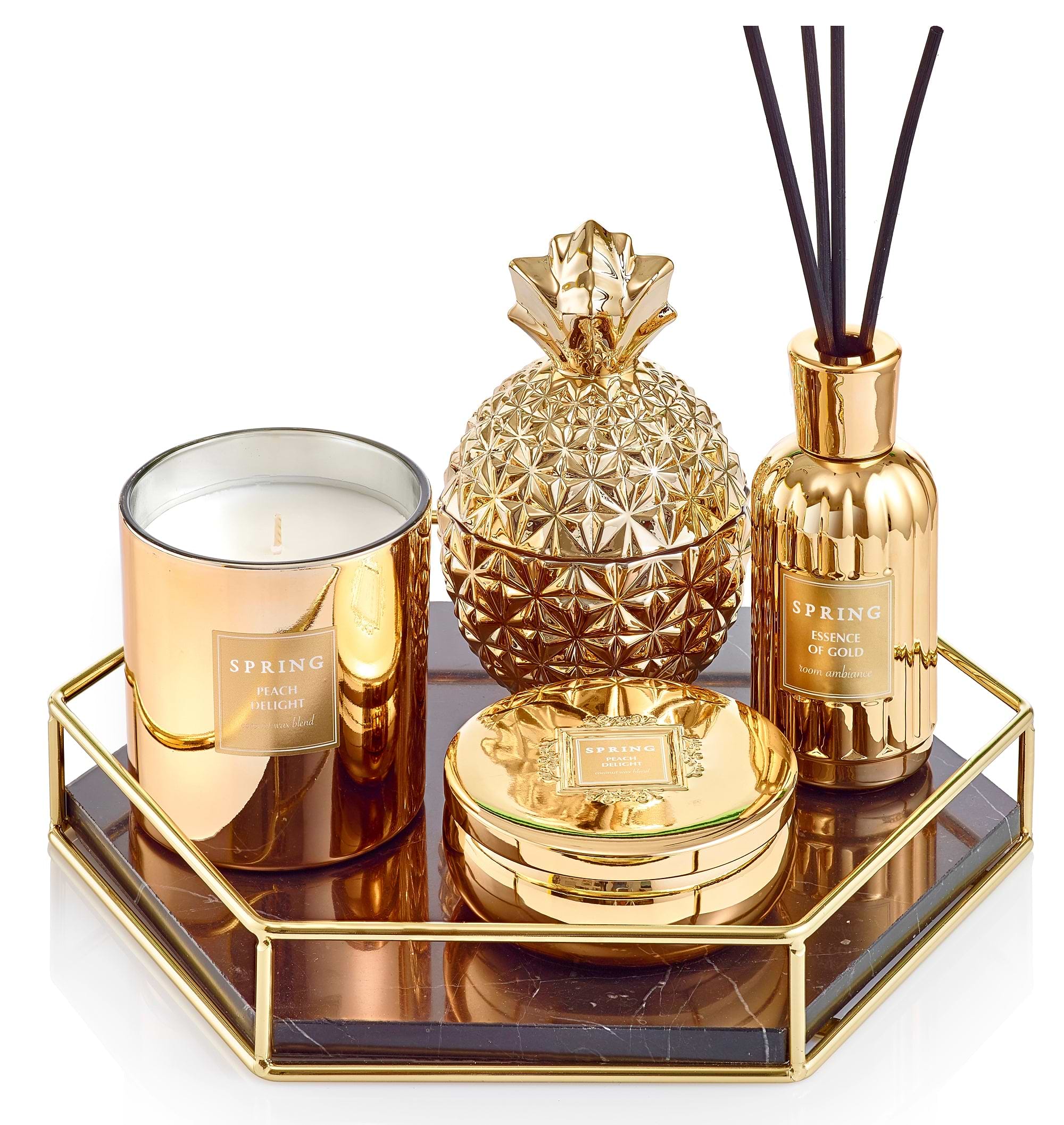 SPRING Fragrance golden Reed Diffuser | Fragrance Made in France | White Flower fragrance | Lily, Jasmine, Lily of The Valley, and Tuberose | 3.4 oz