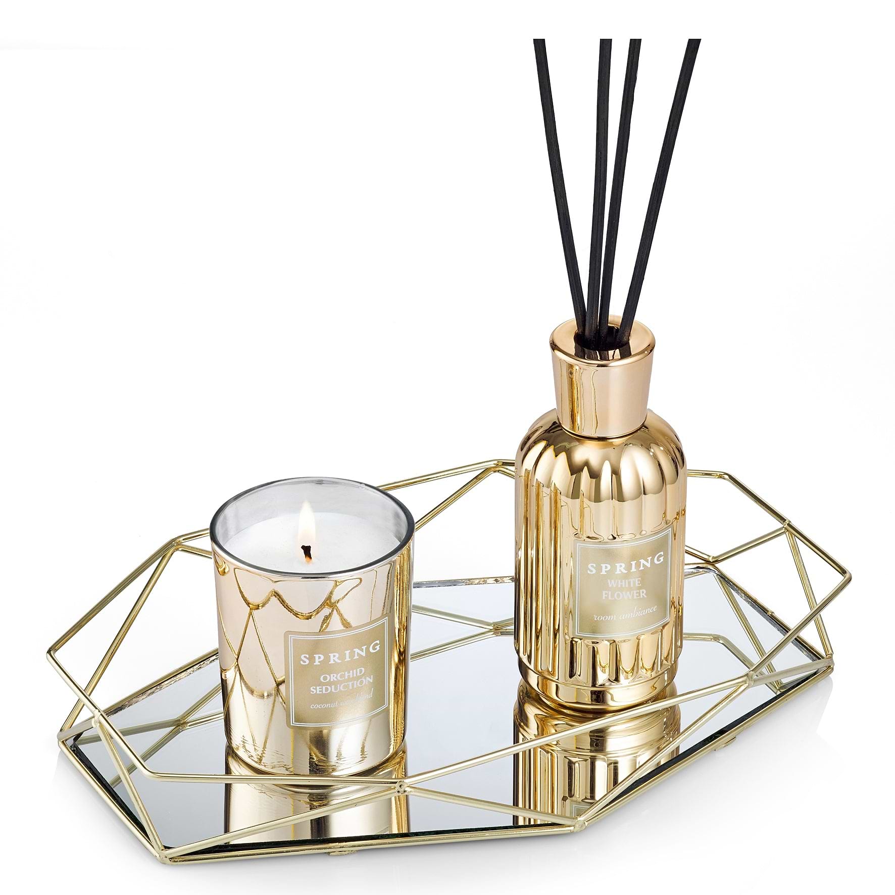 SPRING Fragrance golden Reed Diffuser | Fragrance Made in France | White Flower fragrance | Lily, Jasmine, Lily of The Valley, and Tuberose | 3.4 oz
