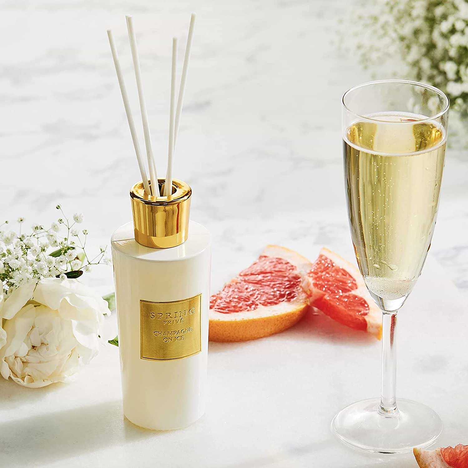 Reed Diffuser Set | 6.1 oz (180ml) | Fragrance Made in France | Champagne on Ice | Strong Fragrance with Grapefruit Note.