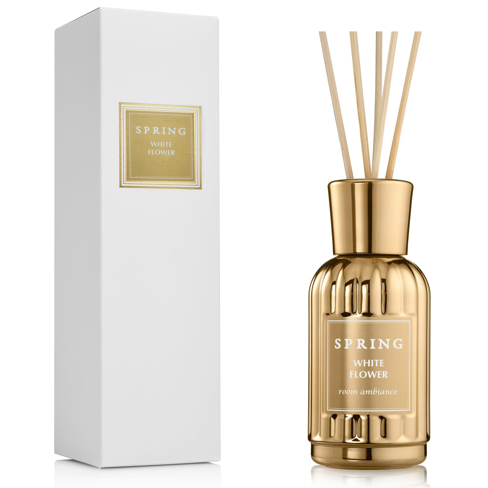 SPRING Fragrance golden Reed Diffuser | Fragrance Made in France | White Flower fragrance | Lily, Jasmine, Lily of The Valley, and Tuberose | 3.4 oz