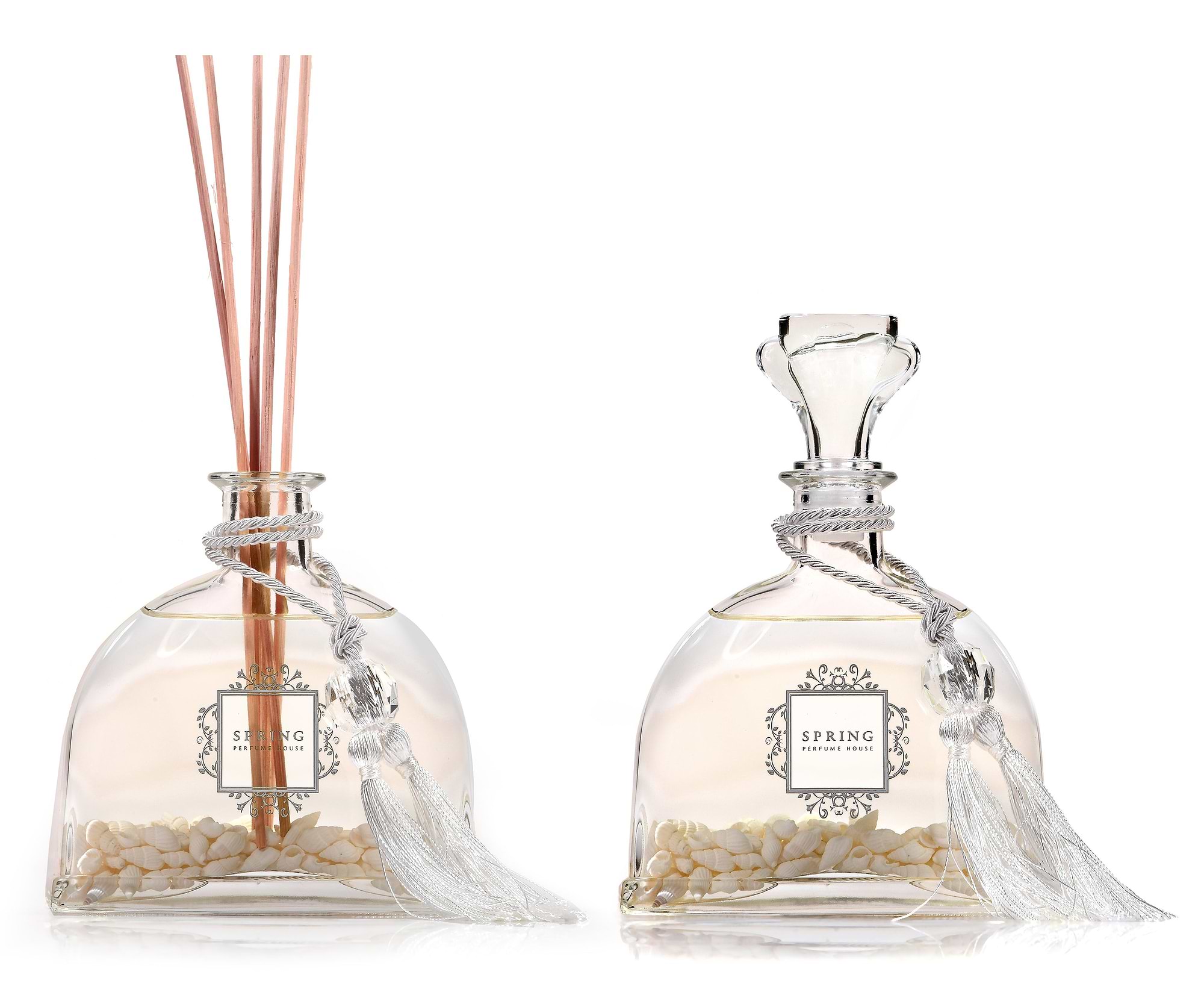 SPRING Fragrance Reed Diffuser Set |10.14oz (300ml) Ocean Design |Fragrance Made in France |Home Décor |Scented Aromatic Oil |Room Air Freshener White Flower | Alcohol + Ethanol free and VOC Compliant