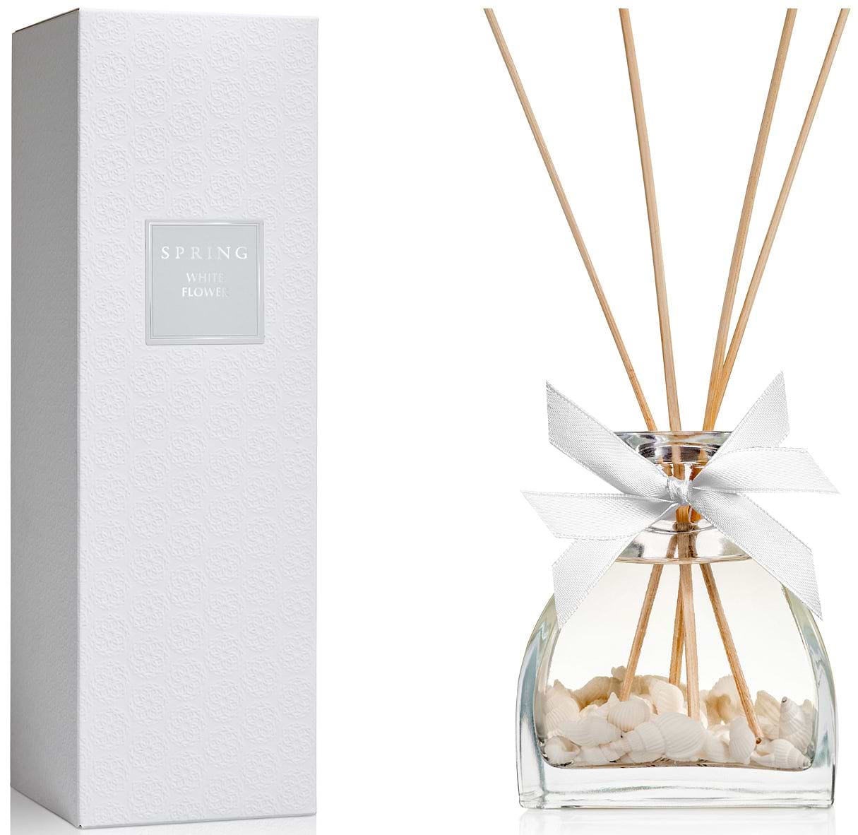 SPRING Fragrance Reed Diffuser Set | 5.07oz (150ml) | Fragrance Made in France | Home Décor | Scented Aromatic Oil | Room Air Freshener with Sea Shells & White Flower| Alcohol Free and VOC Compliant