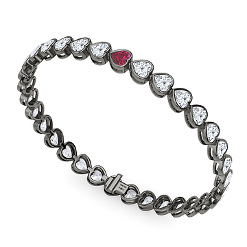 Bezel-Set Heart Diamond & Birthstone Bracelet 