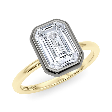Mixed Metal Bezel Emerald Diamond Ring 