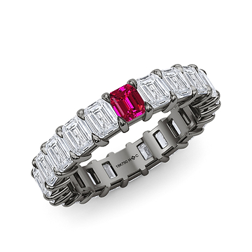 Emerald Cut Diamond & Birthstone Eternity Band 
