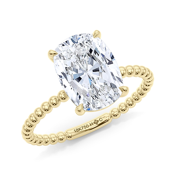 Elongated Cushion Bead Band Engagement Ring 