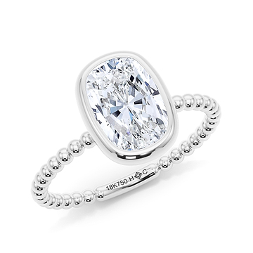 Elongated Cushion Cut Bezel Set Bead Band Engagement Ring 