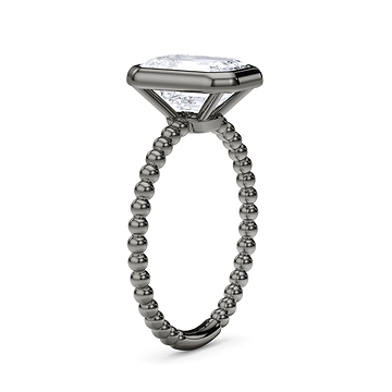 Emerald Cut Bezel Set Bead Band Engagement Ring 