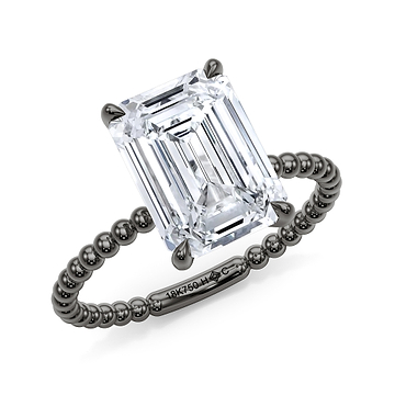 Emerald Bead Band Engagement Ring 