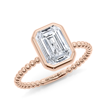 Emerald Cut Bezel Set Bead Band Engagement Ring 