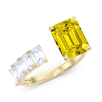 Floating Yellow Diamond Emerald Ring 