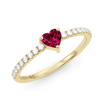 Heart Birthstone and Pave Lab Grown Diamond Ring 