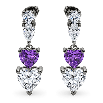 Heart Shape Diamond & Birthstone Drop Earrings 