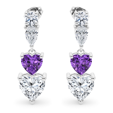 Heart Shape Diamond & Birthstone Drop Earrings 