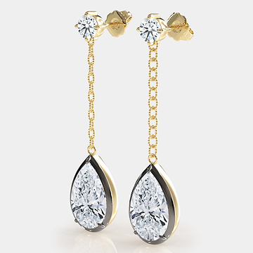 Two-Tone Link Chain Pear Drop Earrings 